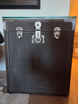 Restoration Hardware Industrial Trunk Side Table with Glass Top