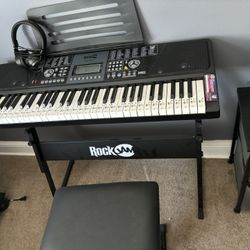 RockJam 61 Key Keyboard Piano with Stand, Bench, Headphones, Simply App & Keynote Stickers. Like new. Barely used. 