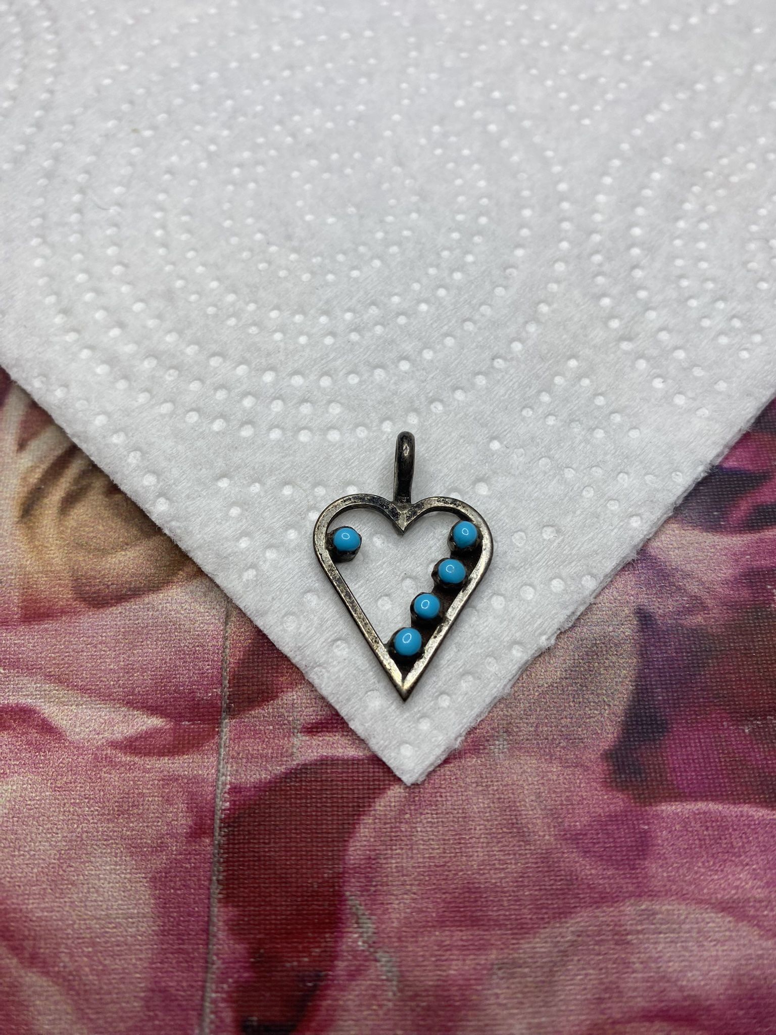 Vintage 925 Heart Turquoise Dot Pendant 