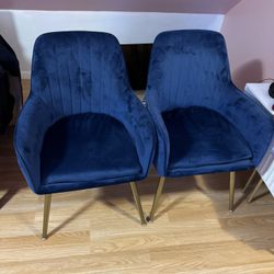 Set Of 2 Blue Velvet Dining Chairs 