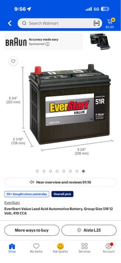 Everstart Car Battery  12v 410cca group 51R