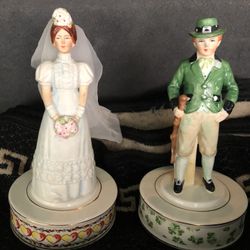 Antique 9” Schmid St.Patrick’s Irish Music Box Male Figure on Rotating Base “Danny Boy” And Bride