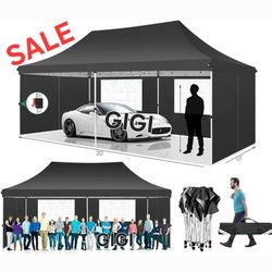 10x20 Pop Up Canopy with  Sidewalls and Windows, Ez Up Outdoor Instant Canopy Tent for Parties, Adjustable Waterproof Canopy with  Sand Bags, 8 Stak