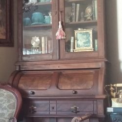 Antique Oak Cylinder Roll Top Desk Cupboard