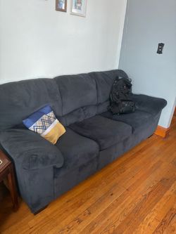 Dark Blue Microfiber 3-Seat Sofa and 2-seater