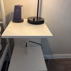 White Bedside Table With USB Ports And Plugs