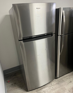 Whirlpool Top Freezer Fridge – Stainless, 30" wide, clean