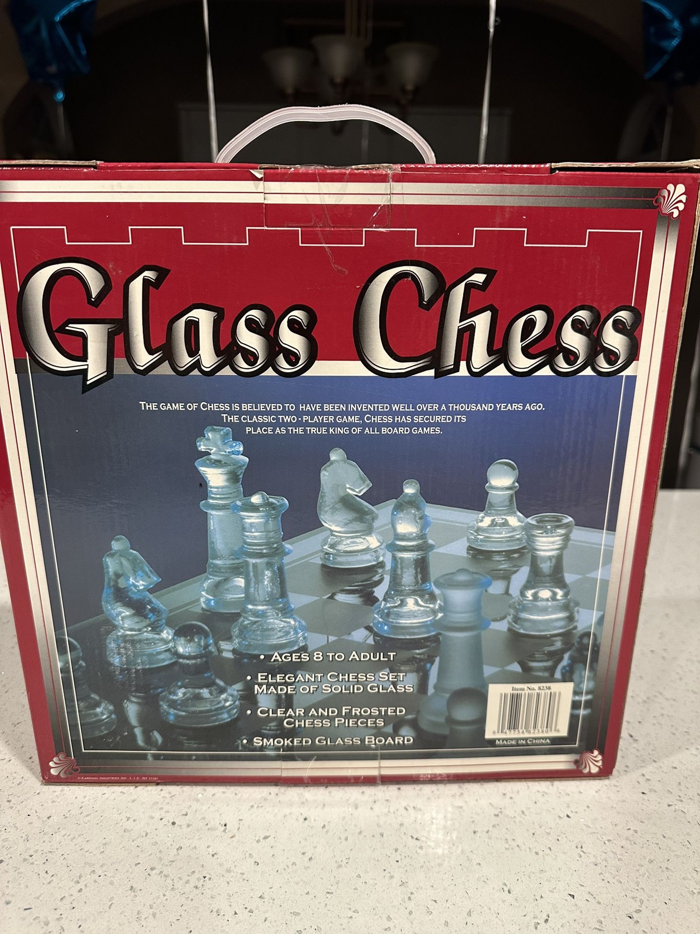 CARDINAL CHESS AND CHECKERS SET SMOKED GLASS BOARD CLEAR & FROSTED PIECES