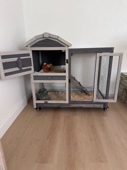 Large Wooden Small Animal Hutch on Wheels