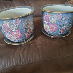 Vintage WBI Chinese flower pots with saucers