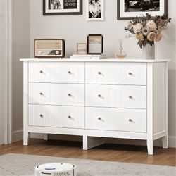 6 Drawer Double White Dresser for Bedroom, Modern Dresser Wood Storage Cabinet with Classic Handle for Living Room