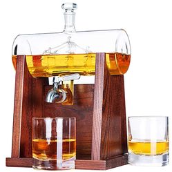 Jillmo Whiskey Decanter Sets for Men 1250ml Decanter Set with 2 Whiskey Glass...