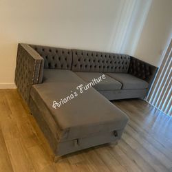 Grey Velvet Sectional 106x75
