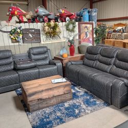 Faux Gray Power Recliner Sofas