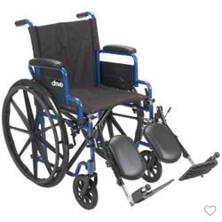 Drive Medical Blue Streak Wheelchair With Flip Back Desk Arms, Elevating Legs Rest, 18” Seat