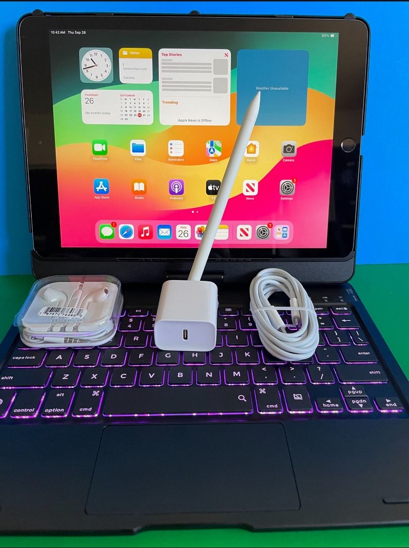 Apple IPad 9th Generation (10.2” Retina /Touch ID /IOS 18/ 2021 Model) 64GB with Pen, Keyboard & Accessories