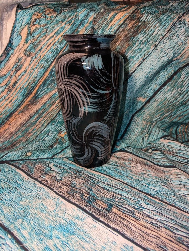 Harris Pottery Vintage MCM Black Blue Purple Pastel Splash Vase