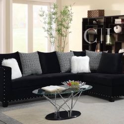 New Black Sectional Sofa Couch 