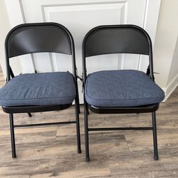 Set of 2 Metal Folding Chairs w/ Cushions – $30