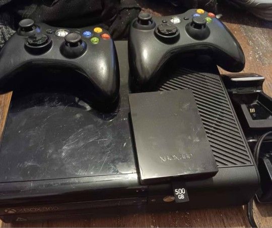 Xbox 360 With Two Controllers One Game And 500gig Hard Drive