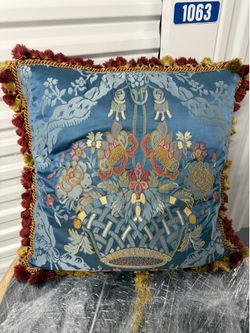 Hand embroidered designer decorative pillow luxury artisan accent