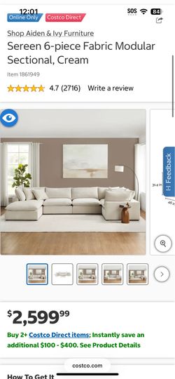 Sereen 6-piece fabric Modular sectional in cream
