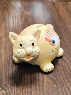 Tropical Vacation Funds Bermuda Cat Penny Bank Pottery Decor