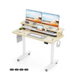 New Electric Standing Desk with Dual Monitor Stand, Height Adjustable Desk 