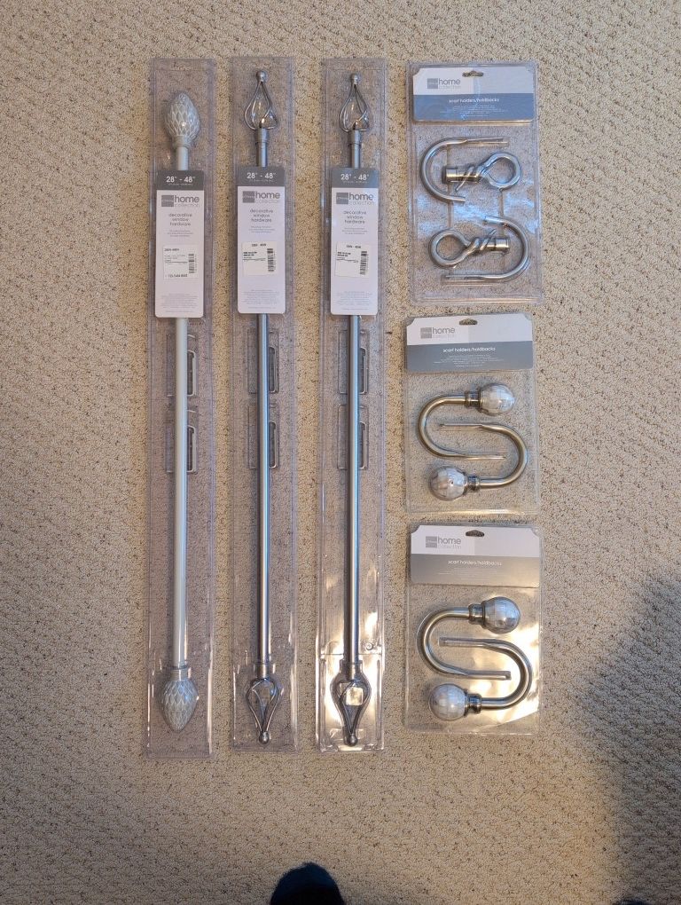 Multiple Curtain Rods & Holdbacks