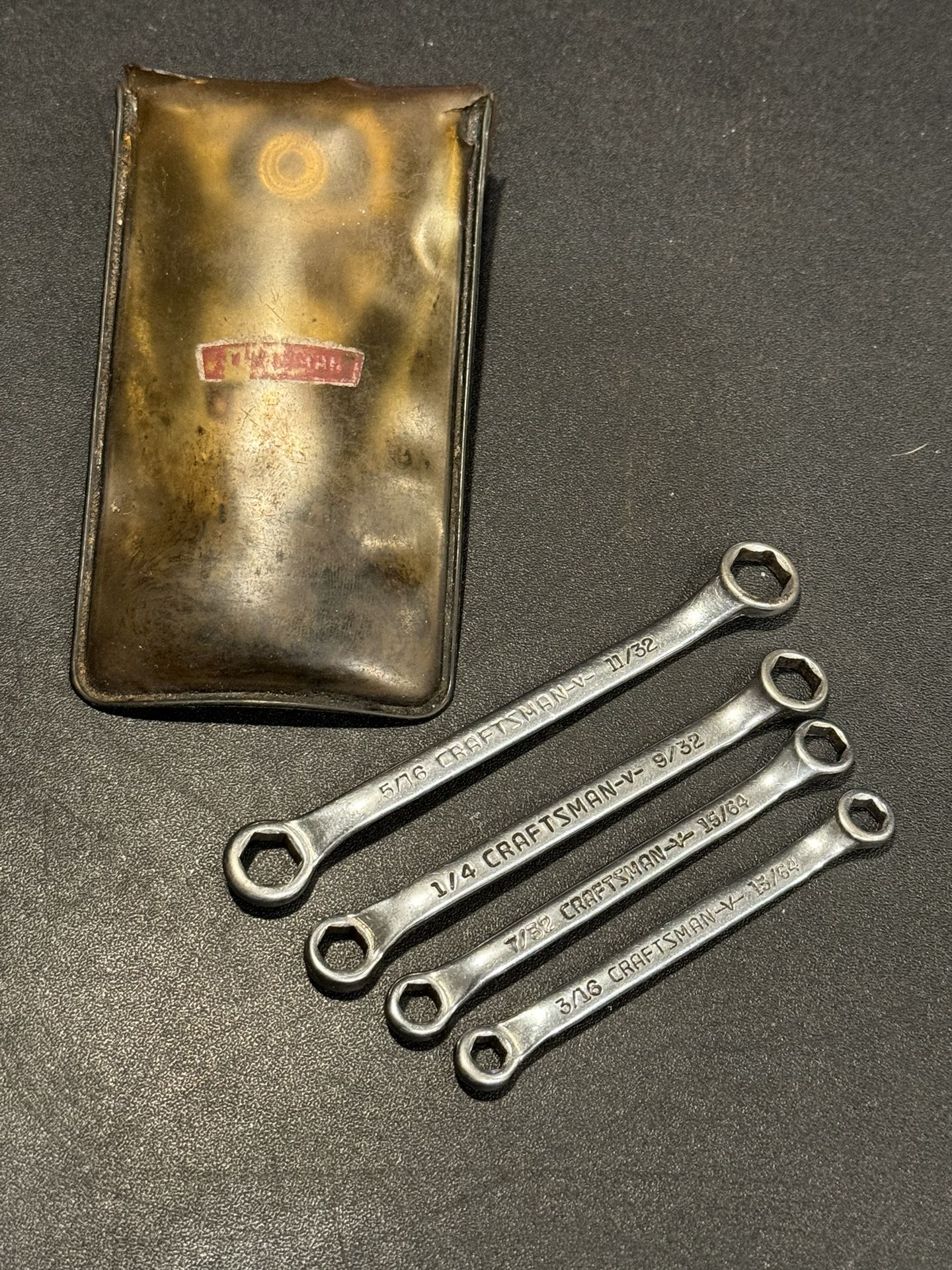 Sears Roebuck Craftsman 9-4379 V Midget Box End Wrench Set 4 Piece Made In USA -v- series. Plastic storage case in rough condition.