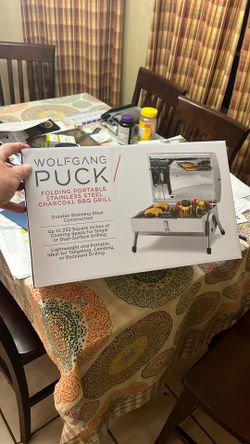 Wolfgang Puck Folding Portable Stainless Steel Charcoal BBQ Grill