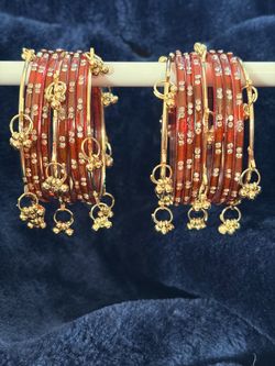 Red and Gold Indian Bangle Set with Charms
