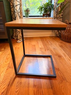 West Elm C-Table | Natural Wood + Black Metal | Side/End Table