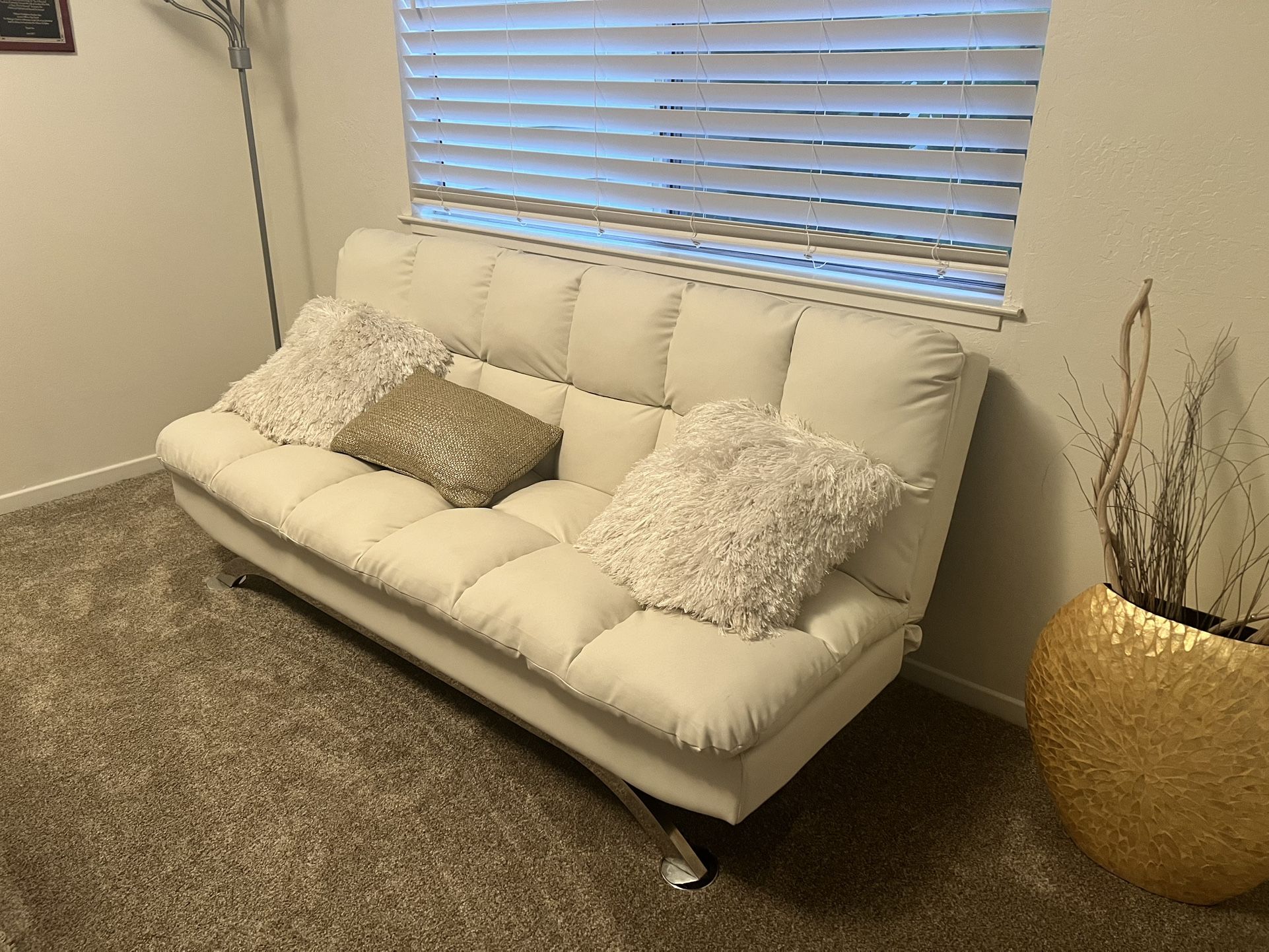 White Bonded Leather Sofa / Full Bed