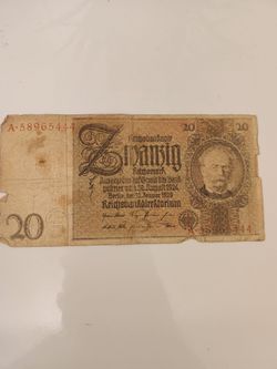 1929 German 20 Reichsmark Banknote