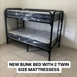 New BUNK BED TWIN OVER TWIN WITH Twin Size Mattress 