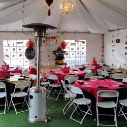 Tent 20x40 artificial grass round tables tablecloths chairs decorations