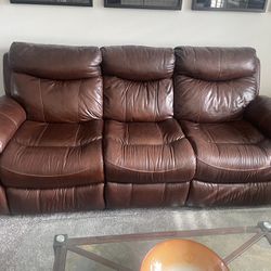 Brown Leather Reclining Sofa Couch Great Condition