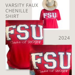 Chenille Terry Cloth Embroidered College T Shirt 