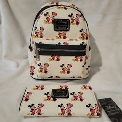 Disney Loungefly Mickey and Minnie backpack and matching wallet