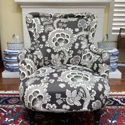 Cost Plus World Market Gray Floral Semi-wingback Living Room Accent Upholstered Chair W/turned Front Legs And Brass Casters