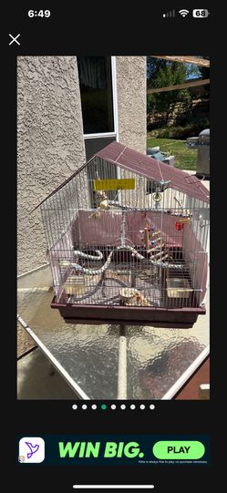 Bird Cage For   Sale — 21x23x28 !  In Good Condition  —with Food &water Dish Pull Out Tray And Toys Good For Lovebirds Or parakeets ! 