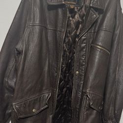 Gianni Ferrara Genuine Leather Brown Jacket Coat Men's Full Zipper with Snap Buttons
