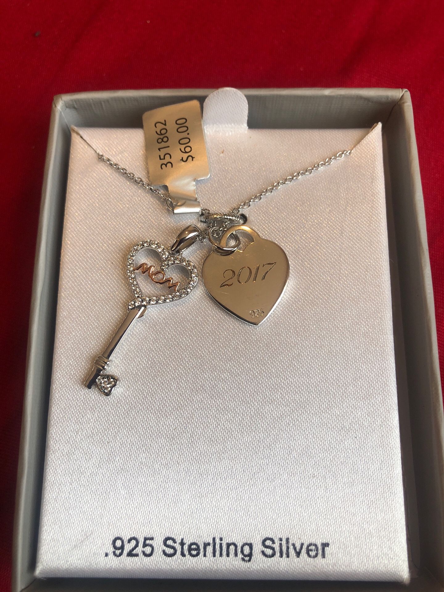 925 Sterling Silver “MOM 2017” key lock necklace