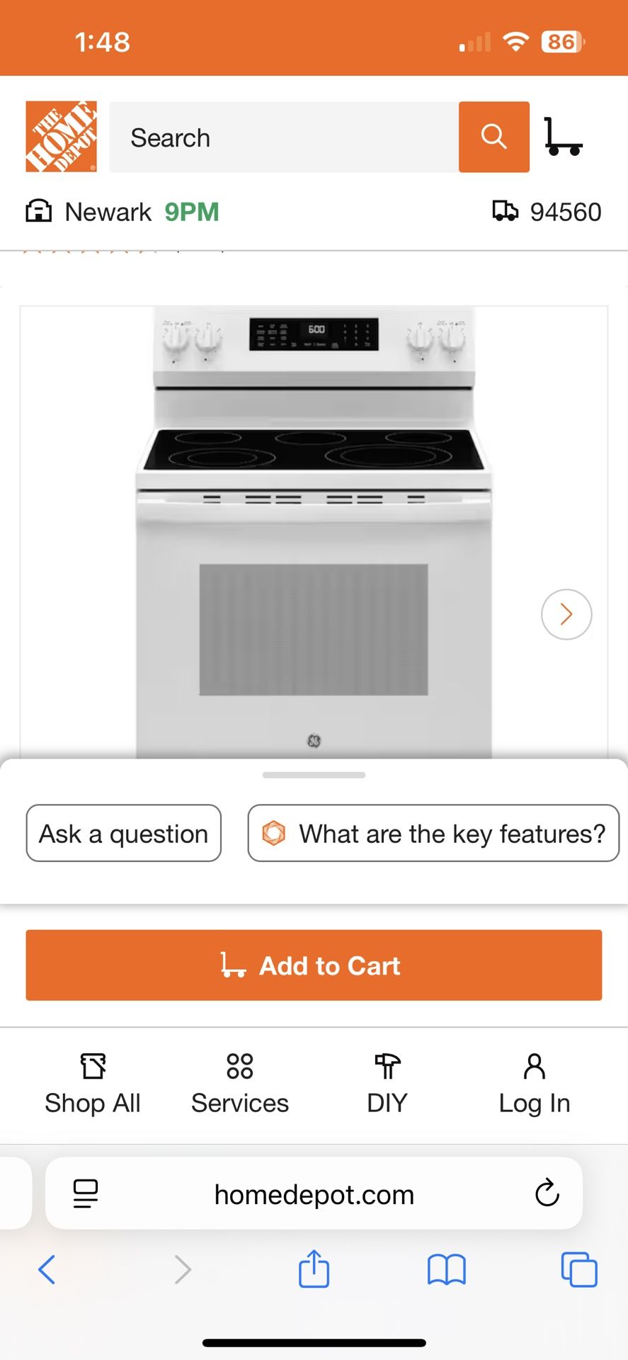 Free-Standing Electric Convection Range