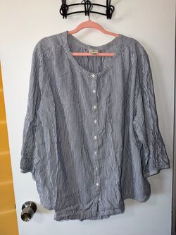 Blue White Striped Button-Front Blouse