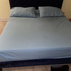 King Bed Frame Navy Blue 