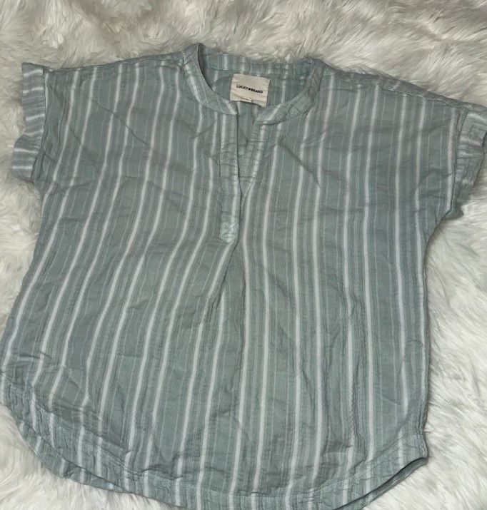 Lucky Brand Women’s Popover Camp Short sleeve shirt Blouse boho Button back XS