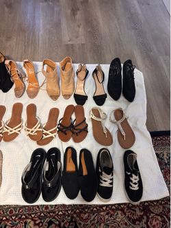 Lady’s sandals and high hills, sneakers