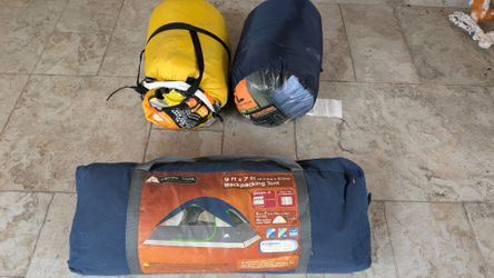 Camping tent and 2 sleeping bags